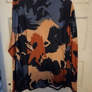 Ladies Graphic Long Sleeve Shirt - Black and Orange